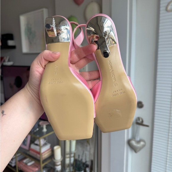 Mach & Mach Pink Crystal Heart Slingback Heel Sandals SZ 9.5/40 - Picture 5 of 5